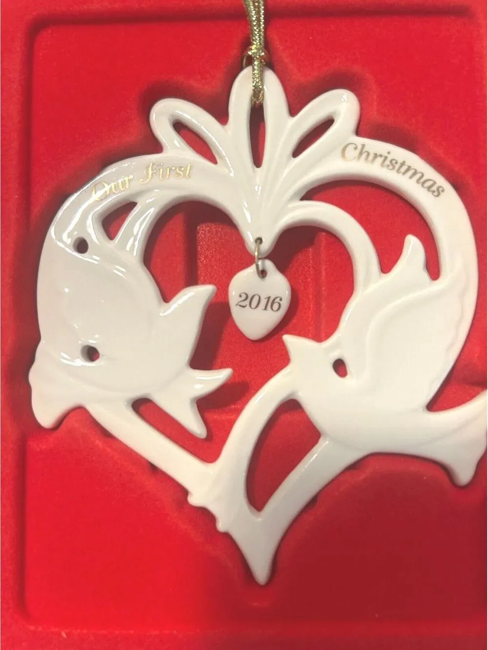 Lenox Ornament Our First Christmas 2016, Original Box Porcelain Doves Heart